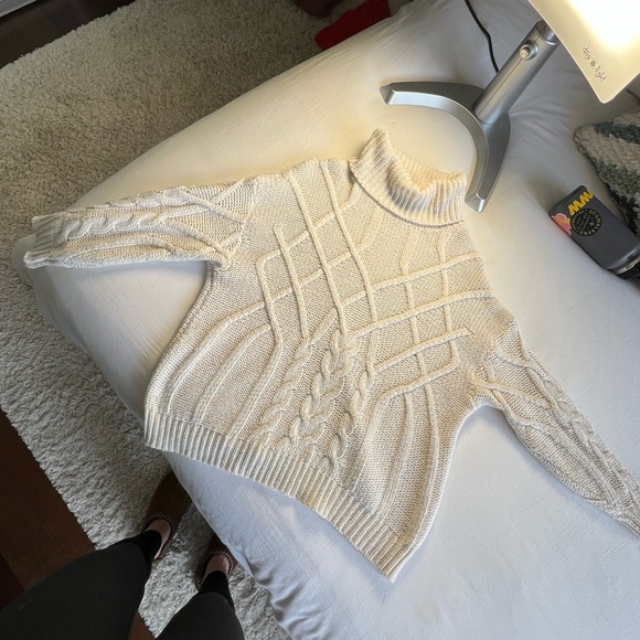 Oversized Cream Cable Turtleneck - Picture 3 of 5